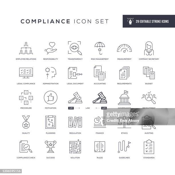 ilustrações de stock, clip art, desenhos animados e ícones de compliance editable stroke line icons - accountability icon