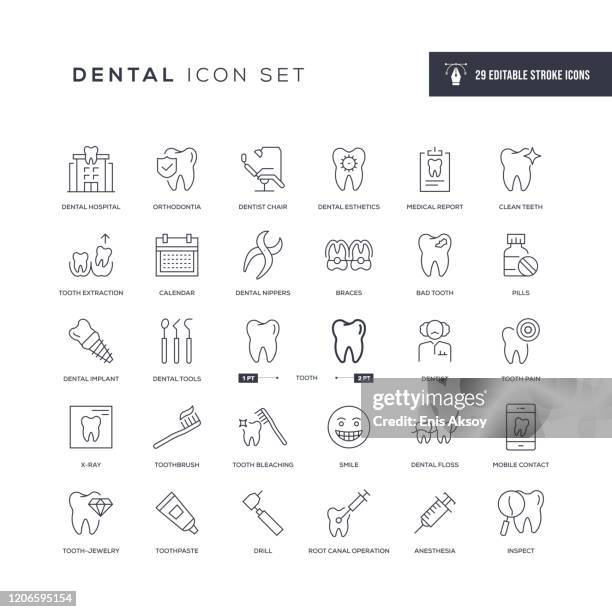 stockillustraties, clipart, cartoons en iconen met pictogrammen voor tandbare regelregel - tandarts