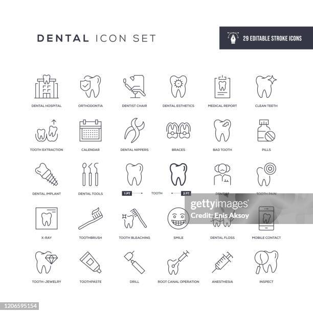 bildbanksillustrationer, clip art samt tecknat material och ikoner med ikon för dental redigerbara linjelinjer - tand