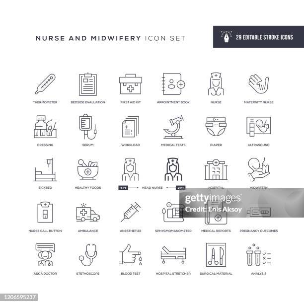 illustrations, cliparts, dessins animés et icônes de icônes de la ligne d’avc editable sinisco-infirmière et sage-femme - love thermometer
