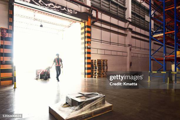workers loading a pallet by hand truck. - loading dock 個照片及圖片檔