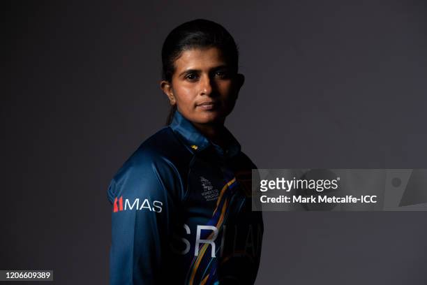 Shashikala Siriwardena poses during the Sri Lanka 2020 ICC Women's T20 World Cup headshots session at Adelaide Oval on February 15, 2020 in Adelaide,...