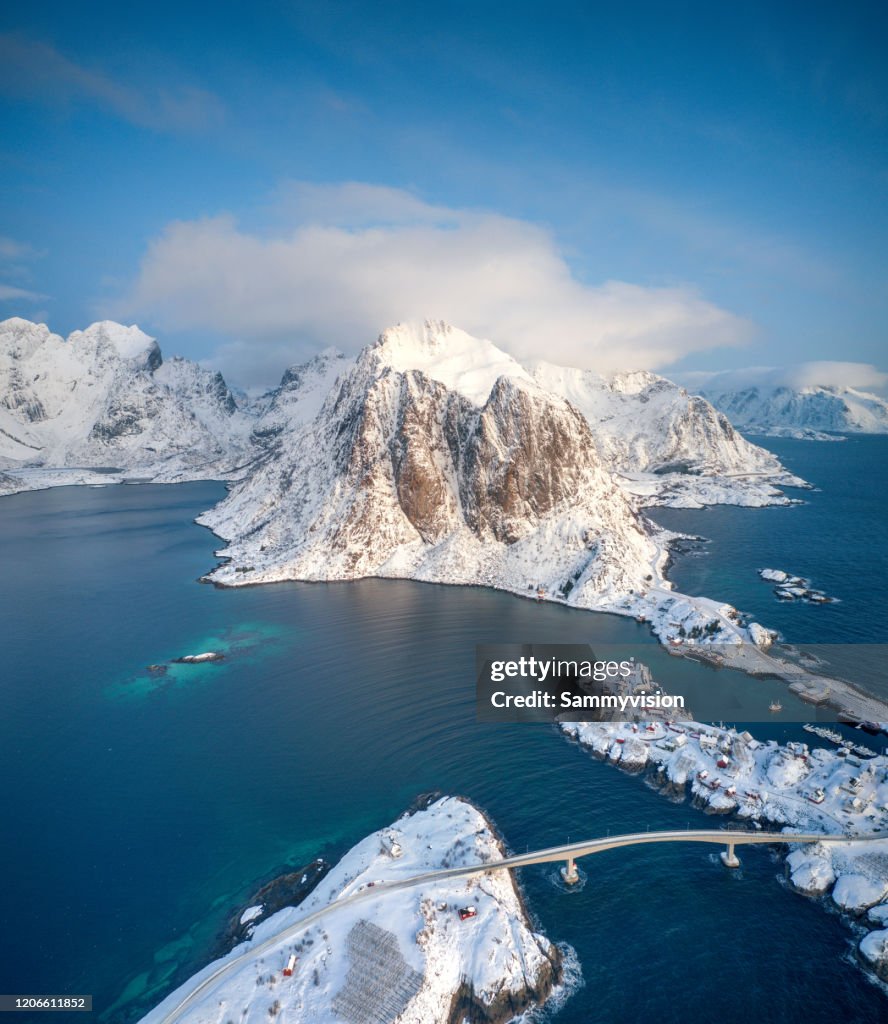 Aerial view of Reine in Norway