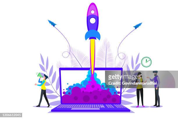 successful launch of startup - business solutions stock illustrations