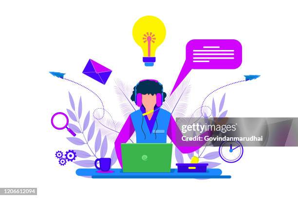 customer support and service, call center - service desk stock illustrations
