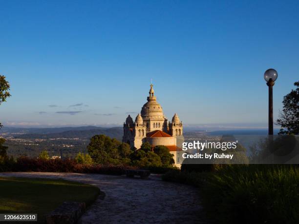 sanctuary of saint lucia seen from a path of the mount of saint lucia,with the blue sky, viana do castelo, portugal - viana do castelo city stock pictures, royalty-free photos & images