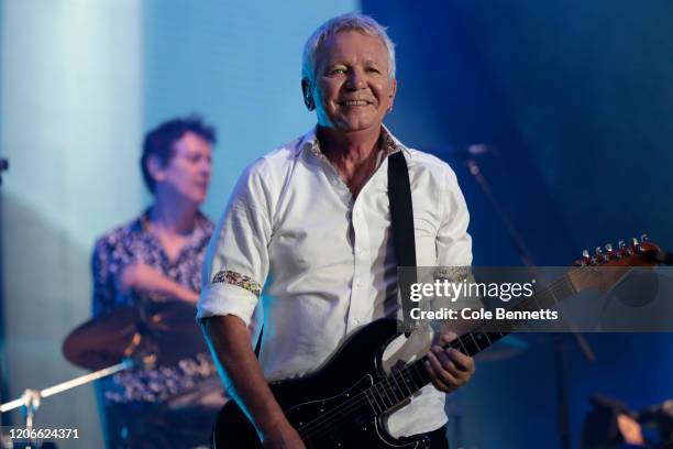 Iva Davies of Icehouse performs during Fire Fight Australia at ANZ Stadium on February 16, 2020 in Sydney, Australia.