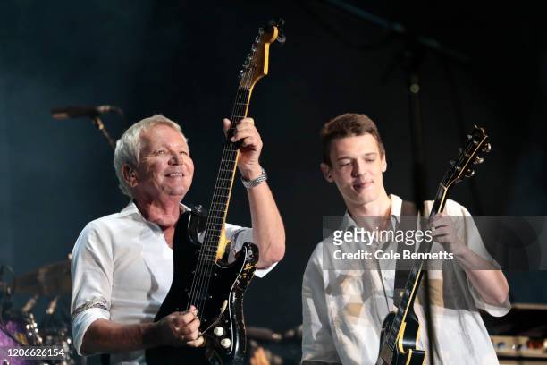 Iva Davies of Icehouse performs during Fire Fight Australia at ANZ Stadium on February 16, 2020 in Sydney, Australia.