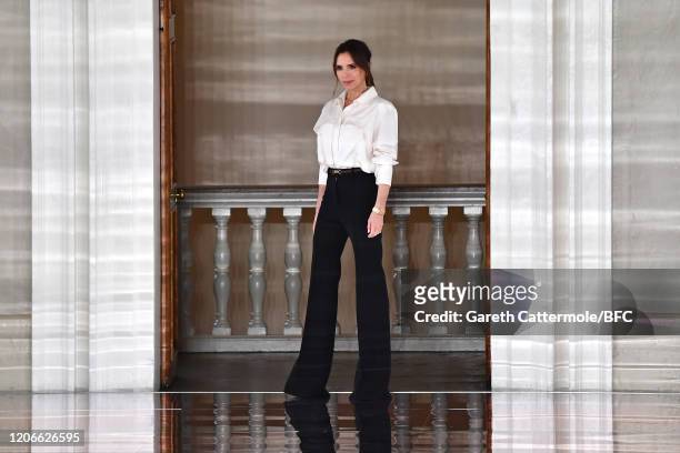 Victoria Beckham walks the runway at the Victoria Beckham show during London Fashion Week February 2020 on February 16, 2020 in London, England.