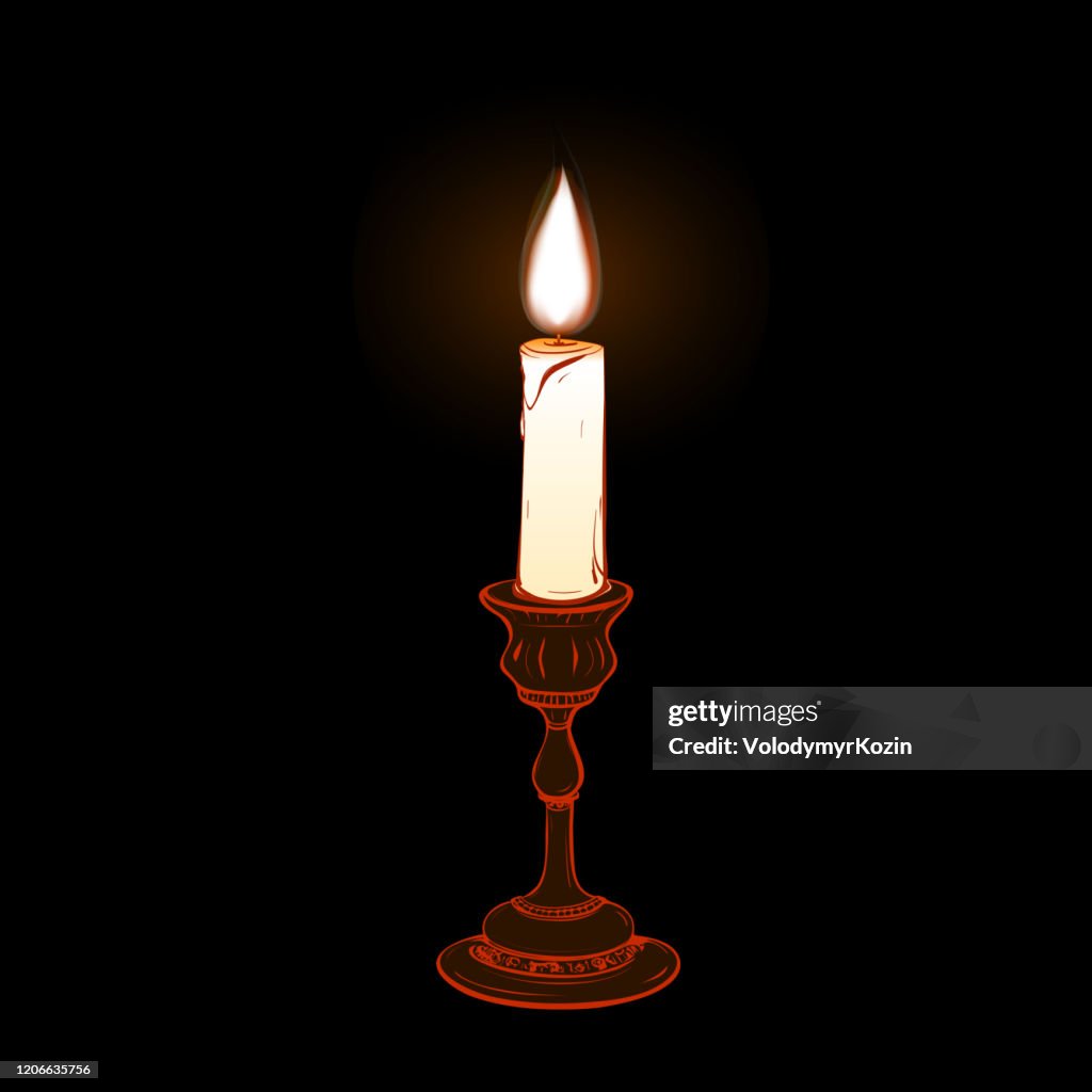 Colored vector illustration of stylized retro candlestick with a steaming candle