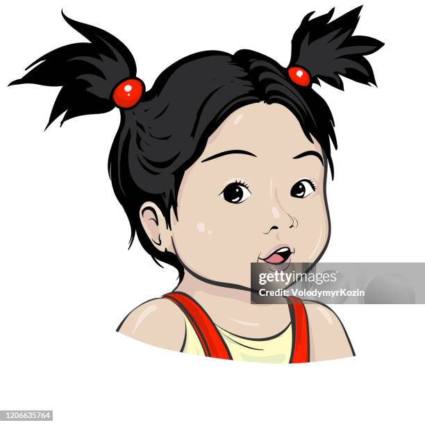 ein mädchen mit orientalischen zügen. porträt eines kleinen mädchens oder einer puppe - chubby asian girl stock-grafiken, -clipart, -cartoons und -symbole
