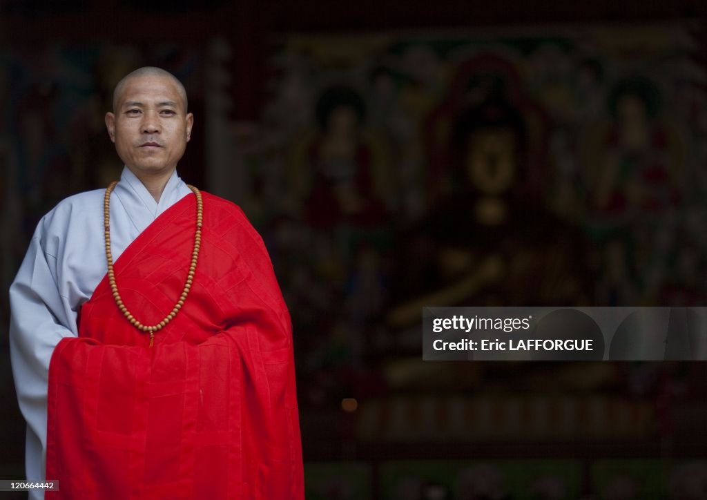Bhuddist Monk In Pohyon Temple In North Korea On April 30, 2010 -