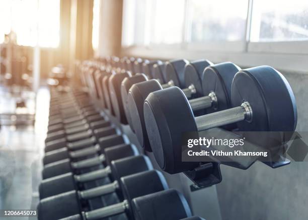 rows of dumbbells in the gym - hand weight - fotografias e filmes do acervo