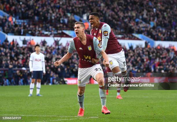 Bjorn Engels of Aston Villa celebrates after scoring his sides second goal with Ezri Konsa of Aston Villa during the Premier League match between...
