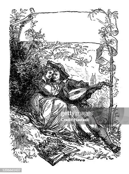 young couple in love in nature - cavalier cavalry stock illustrations