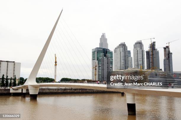 Puente De La Mujer in Buenos Aires, Argentina on January 01 2009 - The pedestrian drawbridge " Puente de la Mujer", Santiago Calatrava's "Woman's...