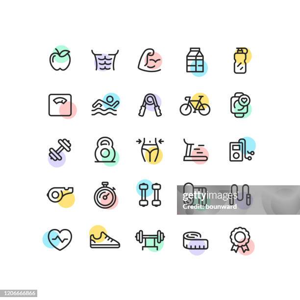 stockillustraties, clipart, cartoons en iconen met fitness & workout overzichtpictogrammen - healthy eating