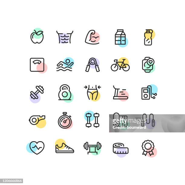 fitness & workout outline icons - healthy lifestyle stock illustrations