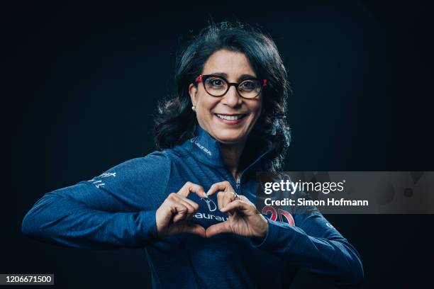 Laureus Academy Member Nawal El Moutawakel poses at the Mercedes Benz Building prior to the 2020 Laureus World Sports Awards on February 16, 2020 in...