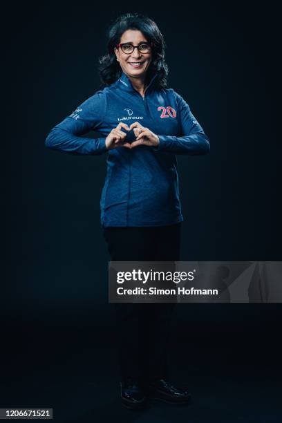 Laureus Academy Member Nawal El Moutawakel poses at the Mercedes Benz Building prior to the 2020 Laureus World Sports Awards on February 16, 2020 in...
