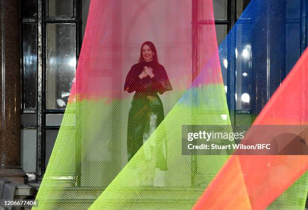 Designer Roksanda Ilincic on the runway at the Roksanda show during London Fashion Week February 2020 on February 16, 2020 in London, England.