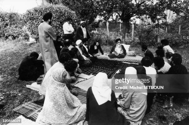 Khomeyni in Neauphle Le Chateau, France in October, 1978 - In the park from his home in Neauphle-le-Chateau , Ayatollah Khomeini, Imam of the...