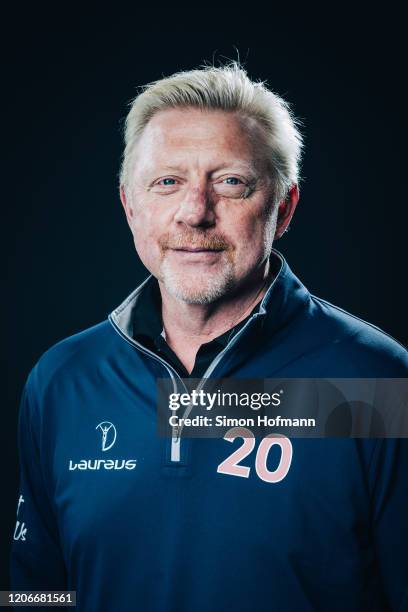 Laureus Academy Member Boris Becker poses at the Mercedes Benz Building prior to the 2020 Laureus World Sports Awards on February 16, 2020 in Berlin,...