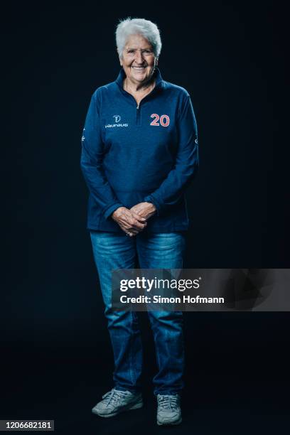 Laureus Academy Member Dawn Fraser poses at the Mercedes Benz Building prior to the 2020 Laureus World Sports Awards on February 16, 2020 in Berlin,...