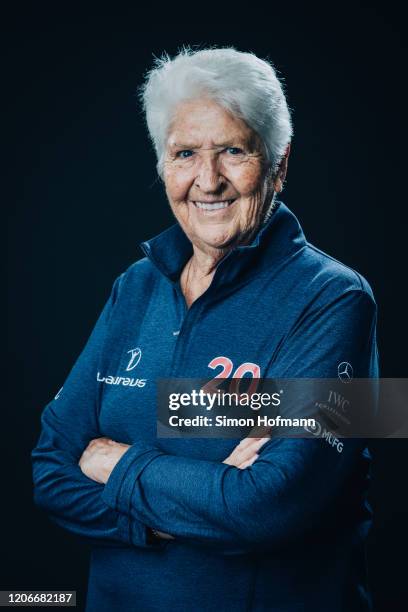 Laureus Academy Member Dawn Fraser poses at the Mercedes Benz Building prior to the 2020 Laureus World Sports Awards on February 16, 2020 in Berlin,...