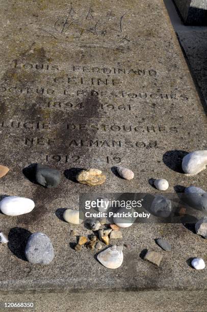 Celine in Meudon, France on January 25, 2011 - Grave of the writer LF Celine to Meudon near Paris with small deposes pebbles by admirers.