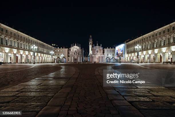 General view shows almost deserted piazza San Carlo. The Italian government puts the whole country on lockdown as Italy is battling COVID-19...