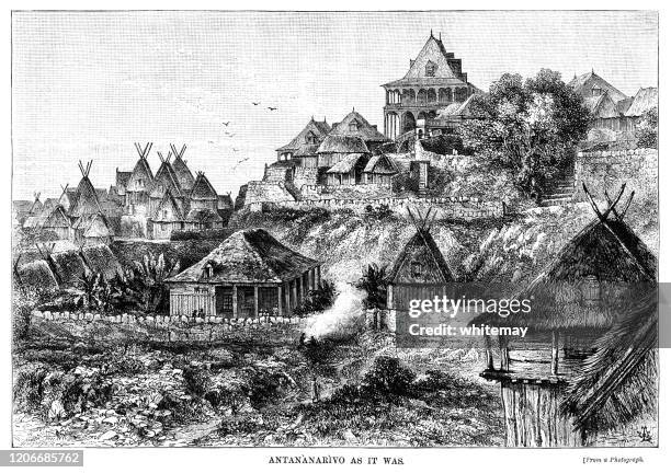 antananarivo "as it was" - victorian engraving - antananarivo stock illustrations