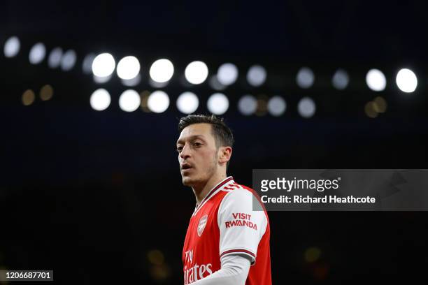 Mesut Özil of Arsenal in action during the Premier League match between Arsenal FC and Newcastle United at Emirates Stadium on February 16, 2020 in...