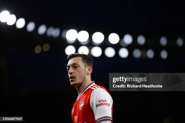 Mesut Özil of Arsenal in action during the Premier League match between Arsenal FC and Newcastle United at Emirates Stadium on February 16, 2020 in...