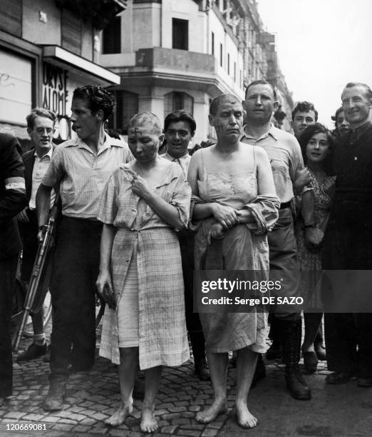 Women Mowed At The Liberation In Paris, France In August, 1944 - Parade of women collaborating with the enemy.