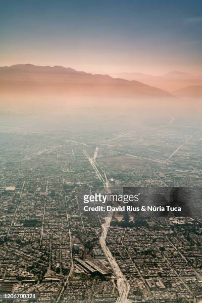 santiago de chile from the sky - santiago chile skyline stock pictures, royalty-free photos & images