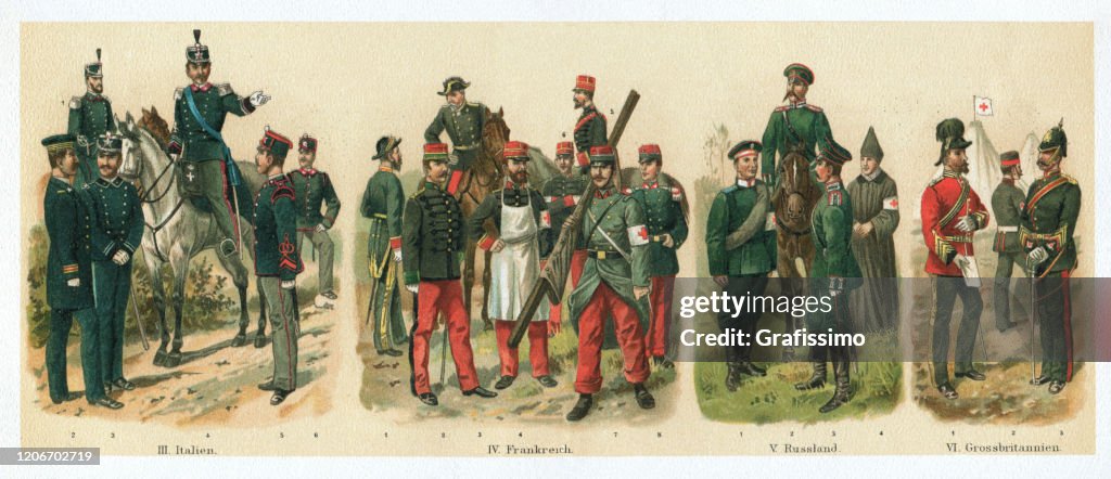 Hospital corpsmen of Italy France Russia army 1895