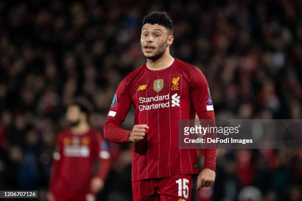 Alex Oxlade-Chamberlain of Liverpool FC looks on during the UEFA Champions League round of 16 second leg match between Liverpool FC and Atletico...
