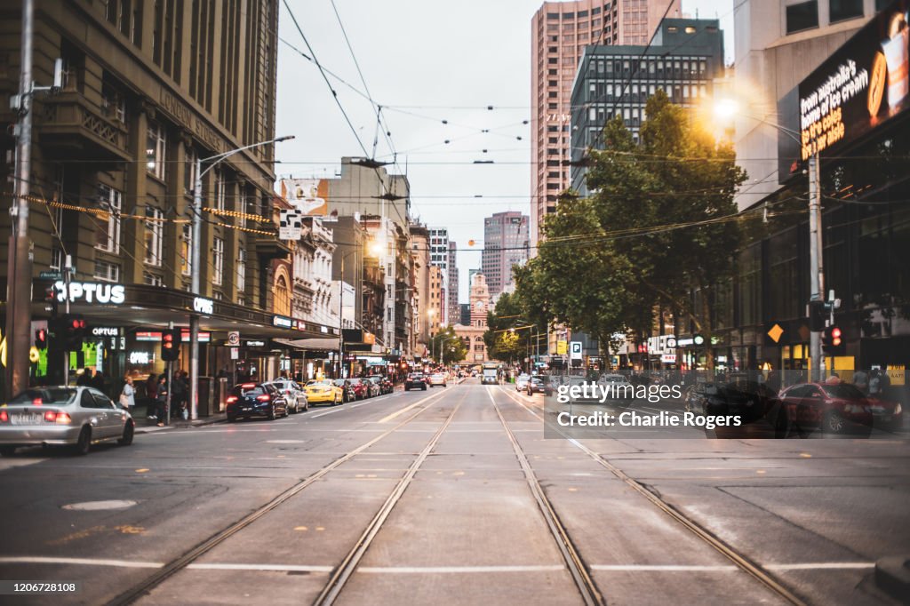 Tram tracks in Elizabeth Street, Melbourne