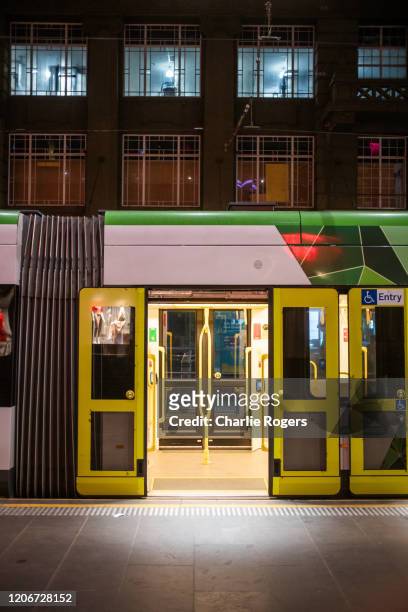 melbourne tram at night - tram stock pictures, royalty-free photos & images