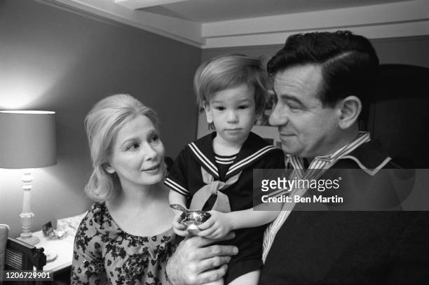 Walter Matthau , actor and comedian, at home with his wife Carol and son Charlie, 1965.