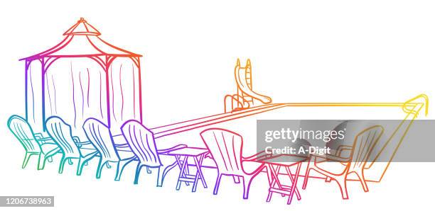 in ground swimming pool - pool party stock illustrations
