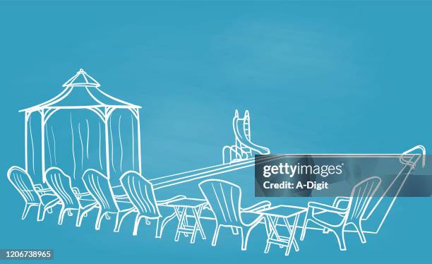 stockillustraties, clipart, cartoons en iconen met in het zwembad van de grond - poolparty