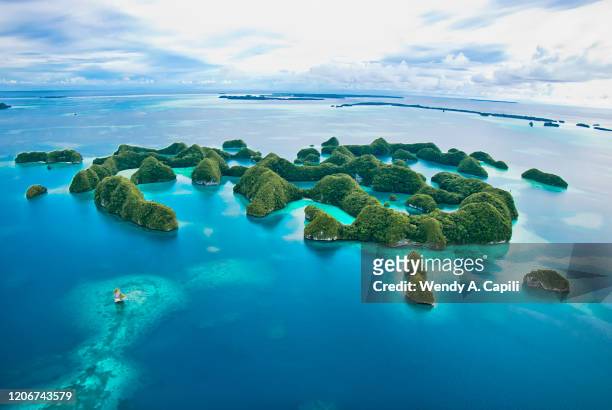 70 islands rock island palau - palau stockfoto's en -beelden