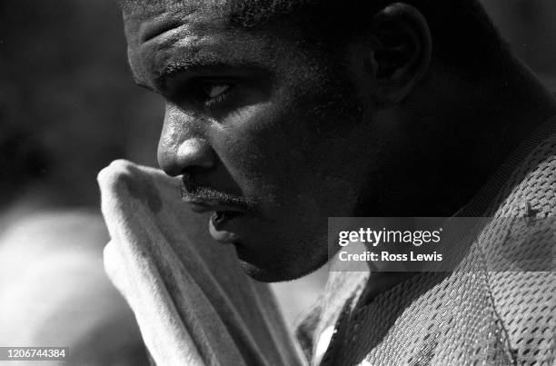 Lawrence Taylor, linebacker, New York Giants, during the 1991 training camp at Fairleigh Dickinson University, Madison, N.J. Taylor was drafted by...