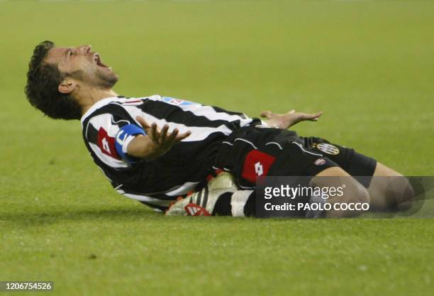 Juventus' captain Alessandro Del Piero jubilates after scoring the second goal for his team during the second leg semi-final Champions' League soccer...