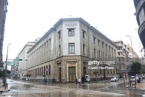 View of Central bank of Egypt during a heavy rains in Cairo, Egypt, on March 12, 2020.