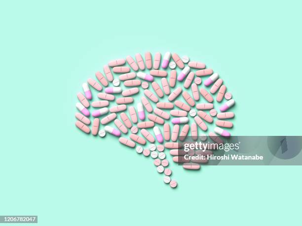 brain shaped with medication - brain health stock pictures, royalty-free photos & images