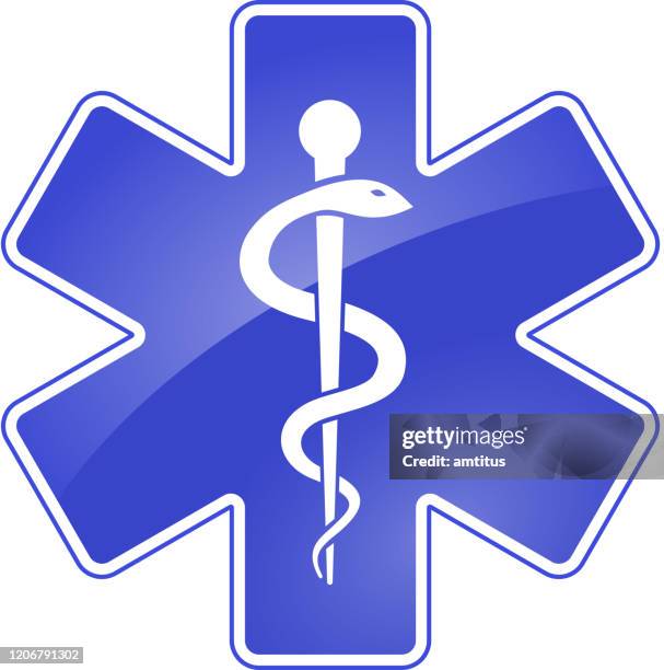 shiny rod of asclepius blue - rod of asclepius stock illustrations