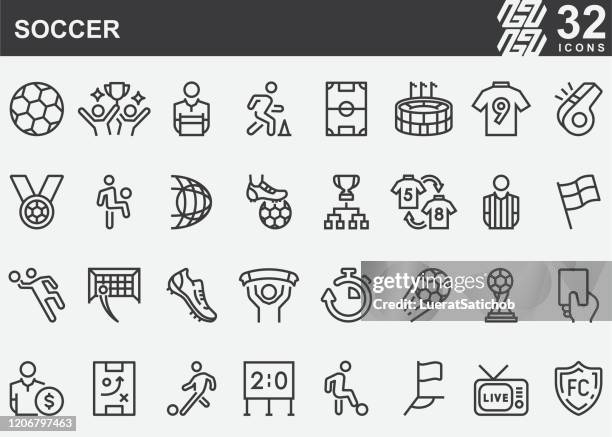 soccer line icons - football team icon stock illustrations